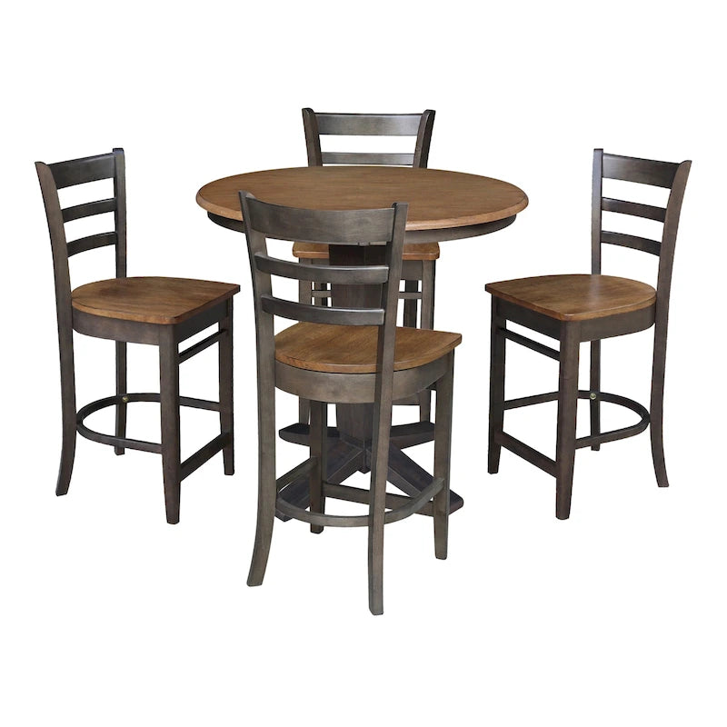36 in Solid Wood Round Top Counter Height Dining Table with 4 Stools