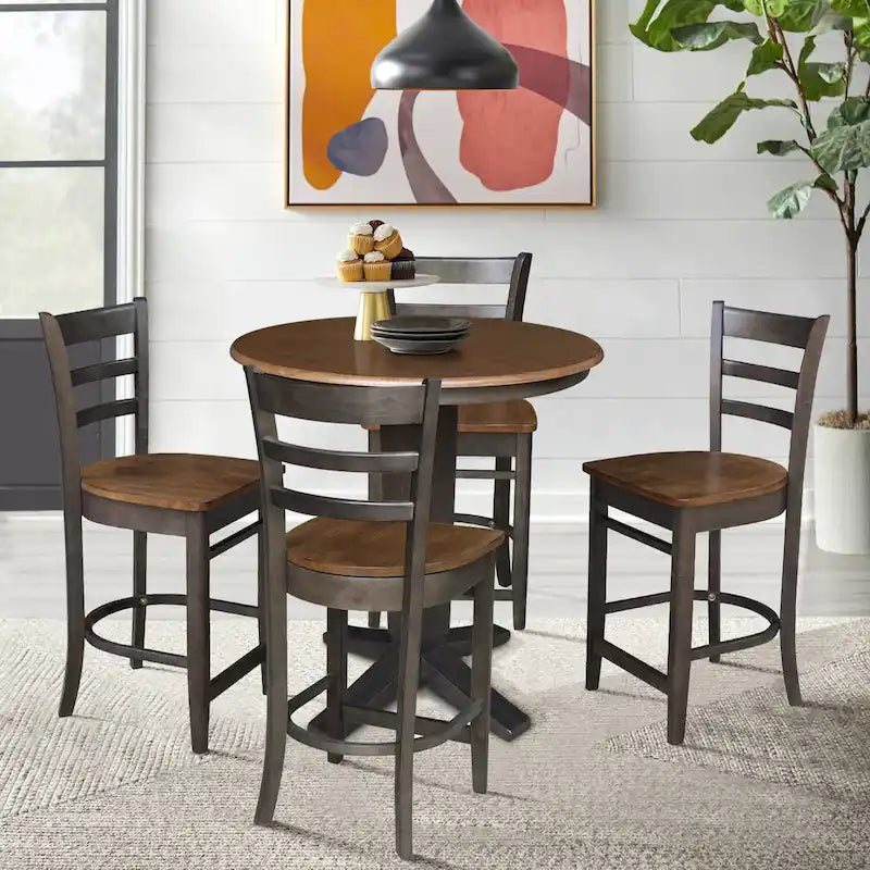 36 in Solid Wood Round Top Counter Height Dining Table with 4 Stools