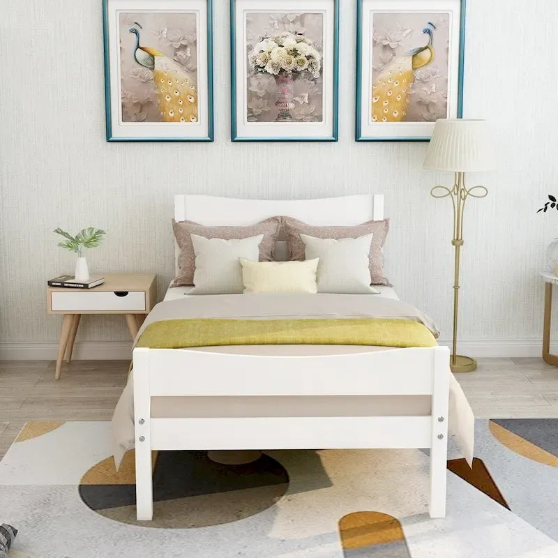 Wood Platform Bed with Headboard