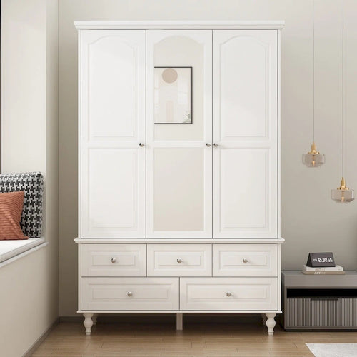 70.9H White Lacquered Armoires Wardrobes With Mirror Doors