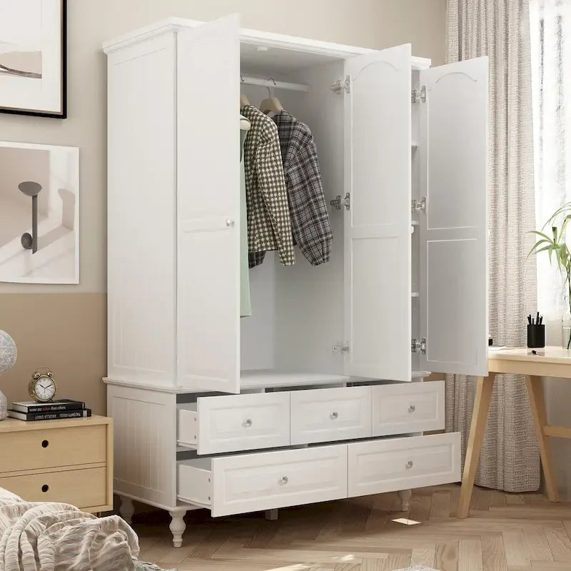 70.9H White Lacquered Armoires Wardrobes With Mirror Doors