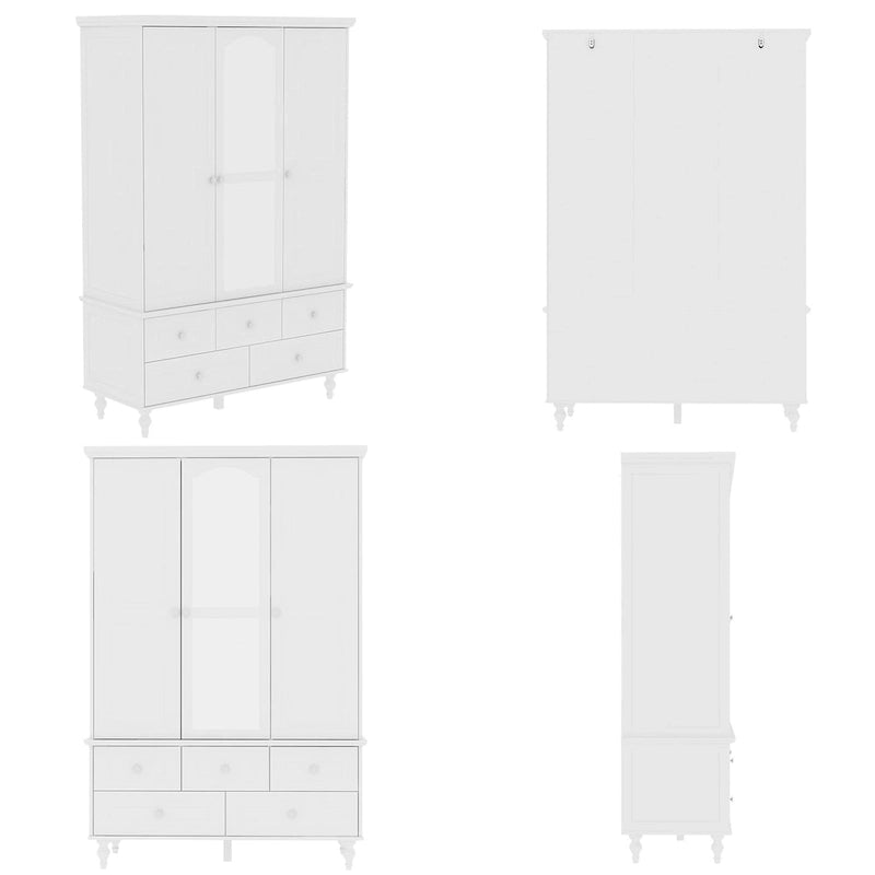 70.9H White Lacquered Armoires Wardrobes With Mirror Doors