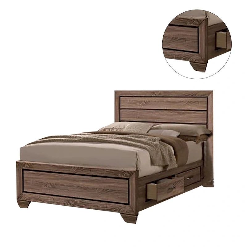 Wooden Bed in Washed Taupe