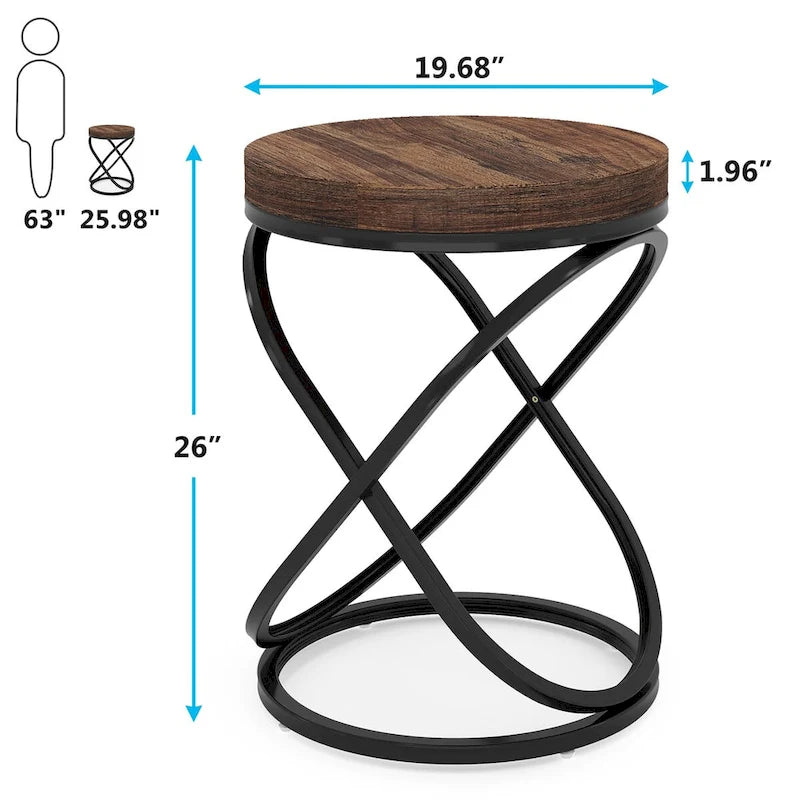 19.68 Inches Round End Side Table Nightstands for Living Room