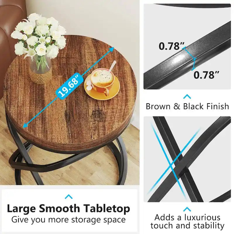 19.68 Inches Round End Side Table Nightstands for Living Room