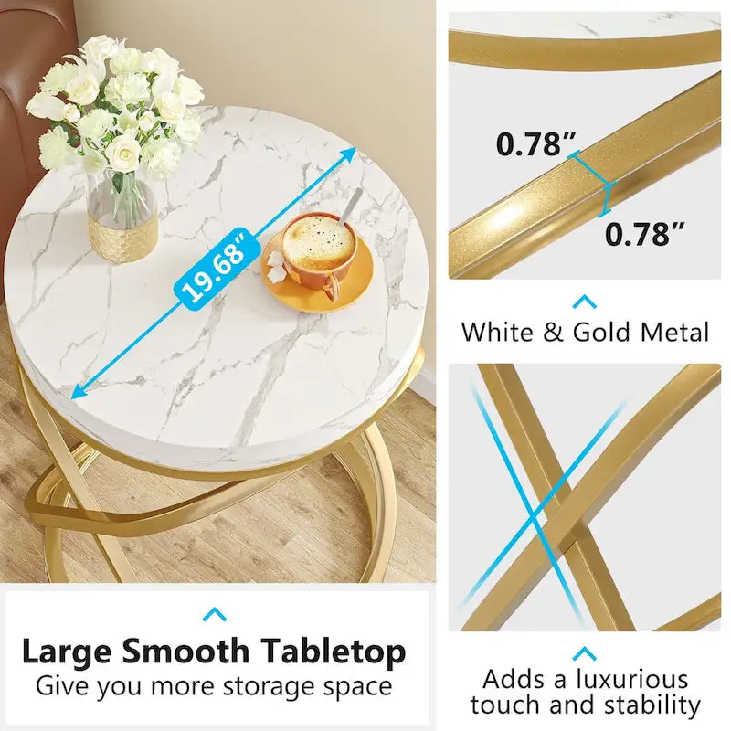 19.68 Inches Round End Side Table Nightstands for Living Room