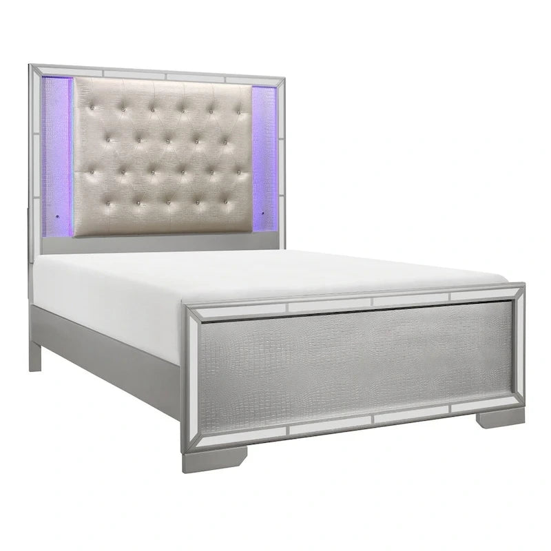 LED Faux Leather Upholstered Tufted Bed