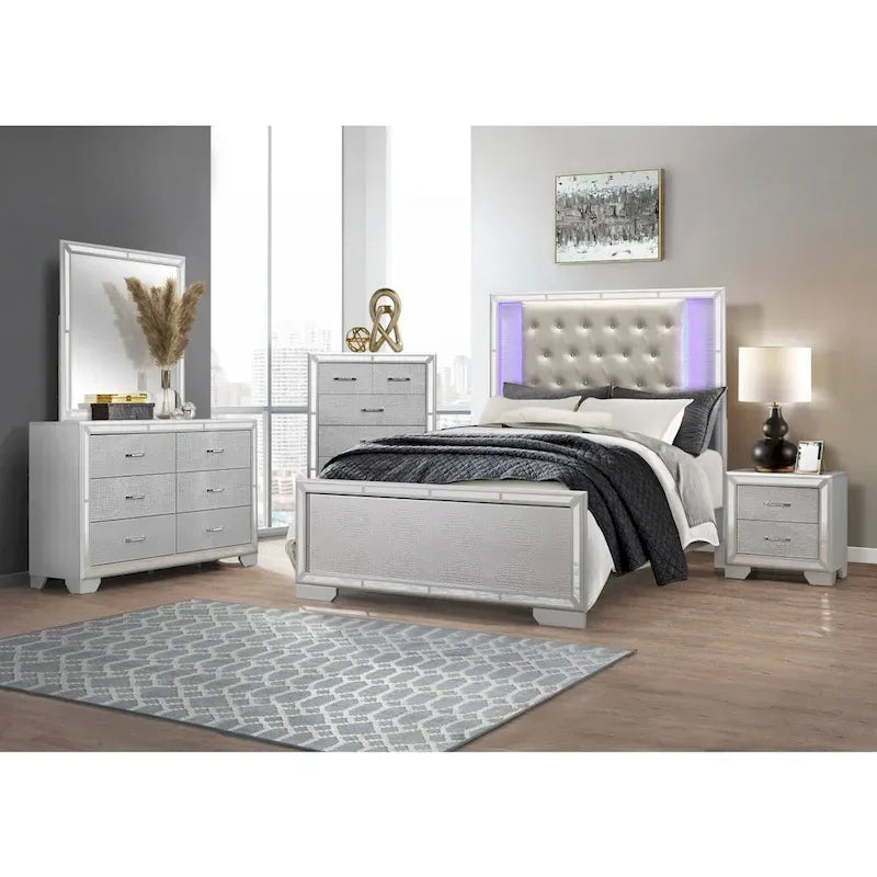 LED Faux Leather Upholstered Tufted Bed