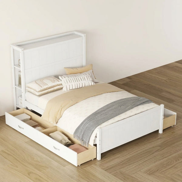 Doppelbett-Plattformrahmen mit Schubladen und Ablagefächern
