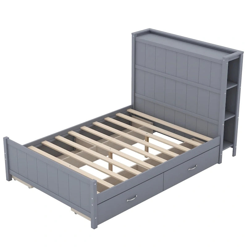 Full Size Platform Bed with Drawers and Storage Shelves