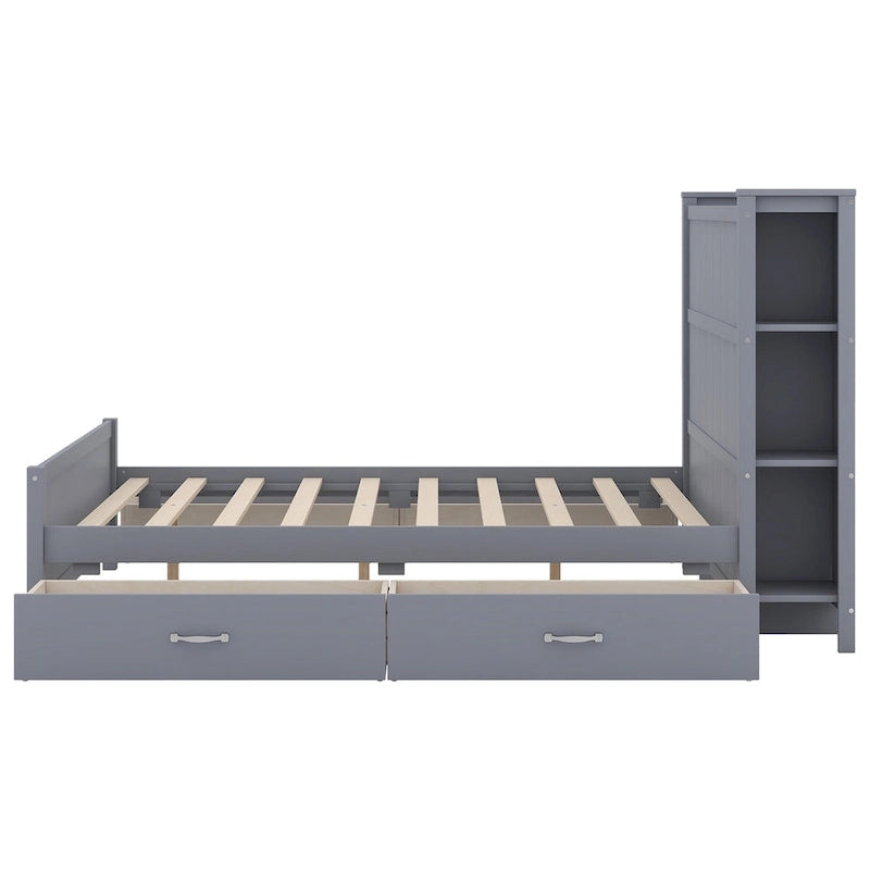 Full Size Platform Bed with Drawers and Storage Shelves