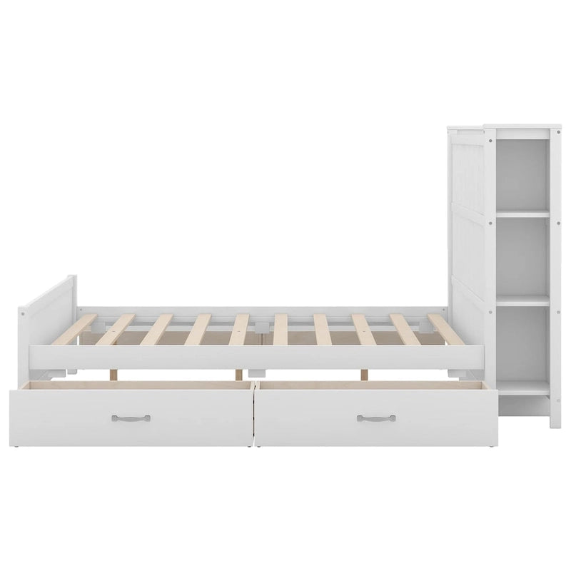 Full Size Platform Bed with Drawers and Storage Shelves