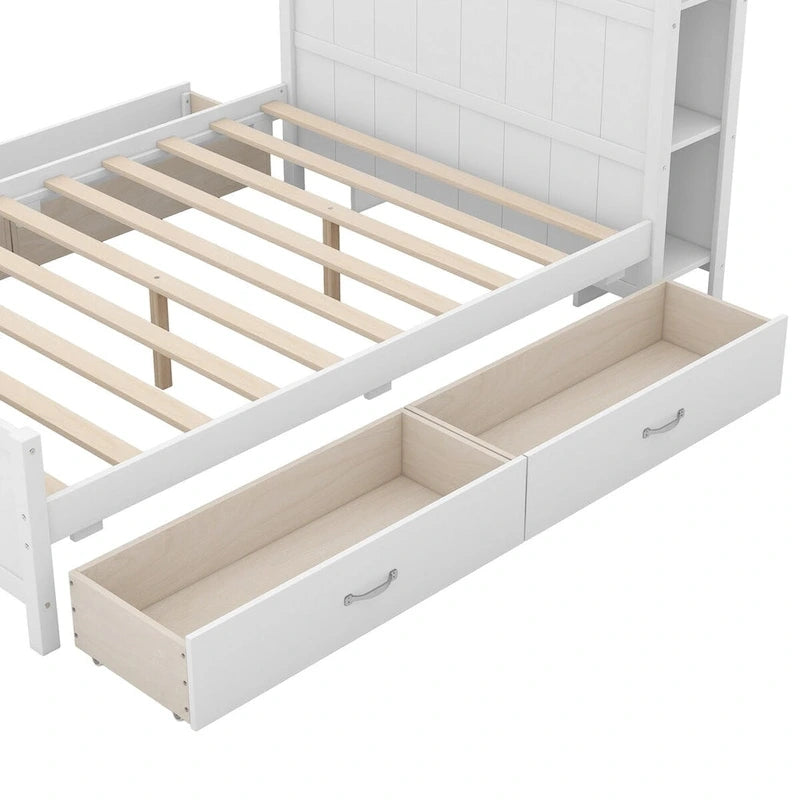 Full Size Platform Bed with Drawers and Storage Shelves