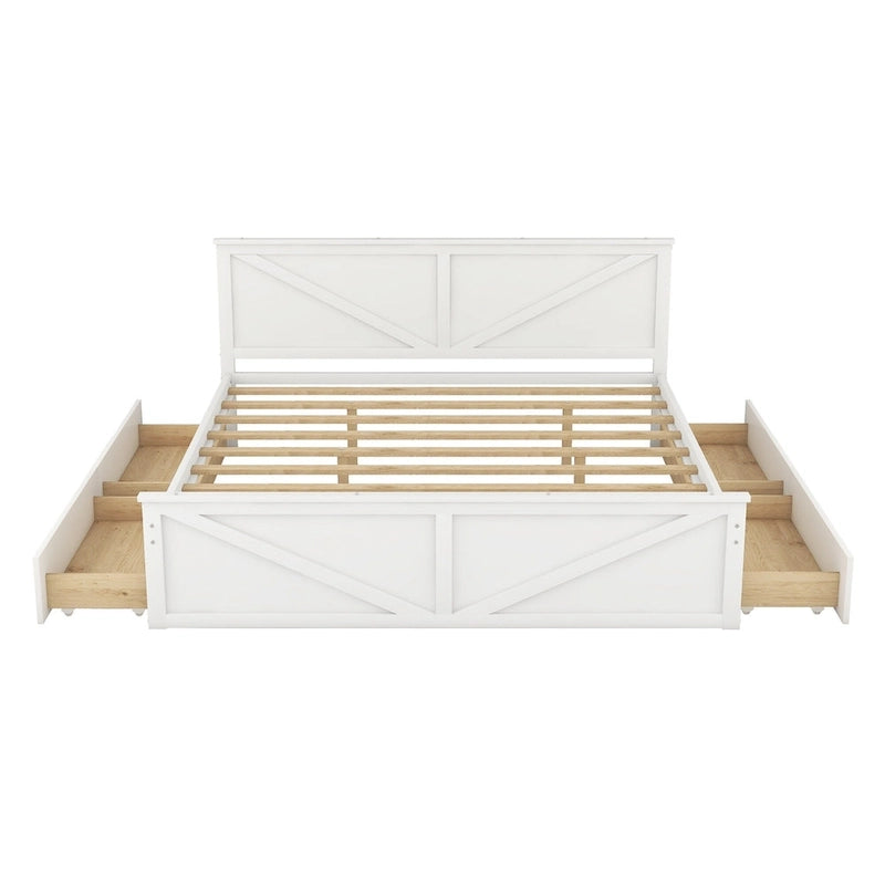 Wooden Platform Bed with 4 Storage Drawers and Support Legs
