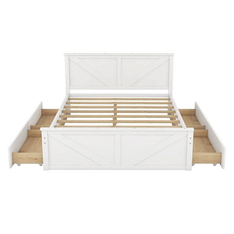 Wooden Platform Bed with 4 Storage Drawers and Support Legs