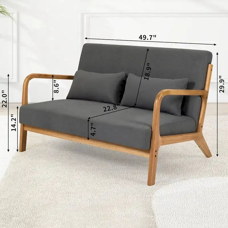 Mid-century Upholstered Accent Sofa in solid wood for 2