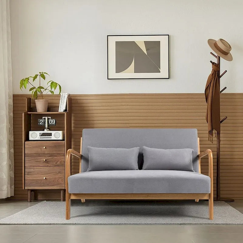 Mid-century Upholstered Accent Sofa in solid wood for 2
