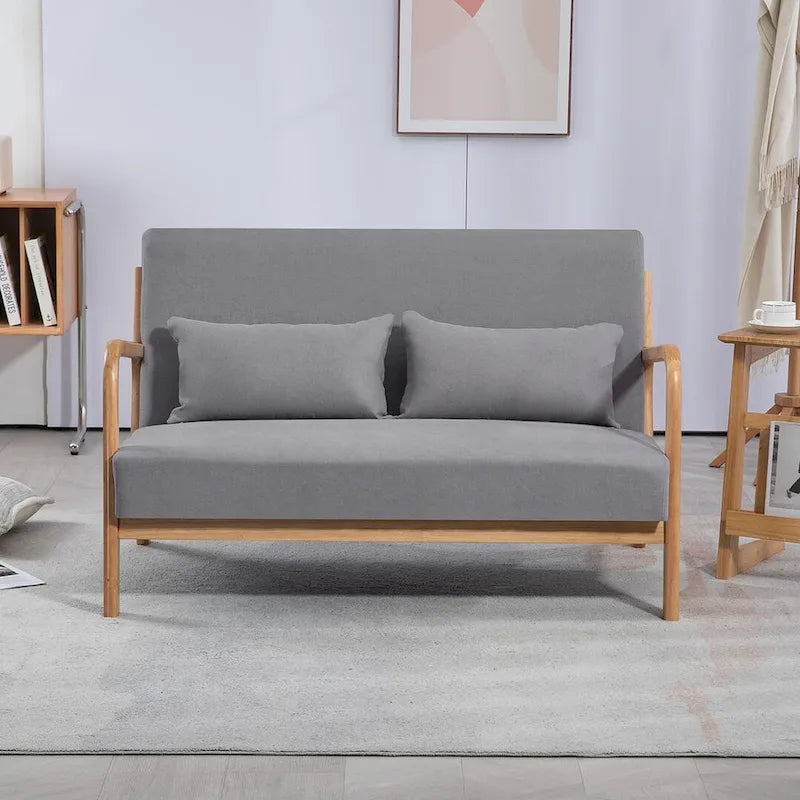 Mid-century Upholstered Accent Sofa in solid wood for 2
