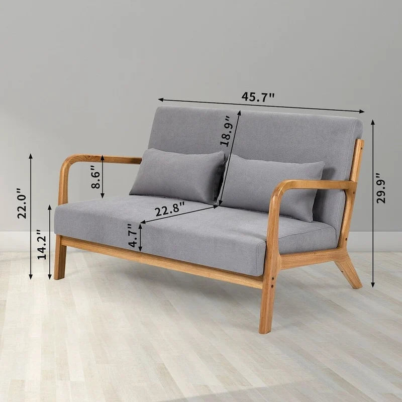 Mid-century Upholstered Accent Sofa in solid wood for 2