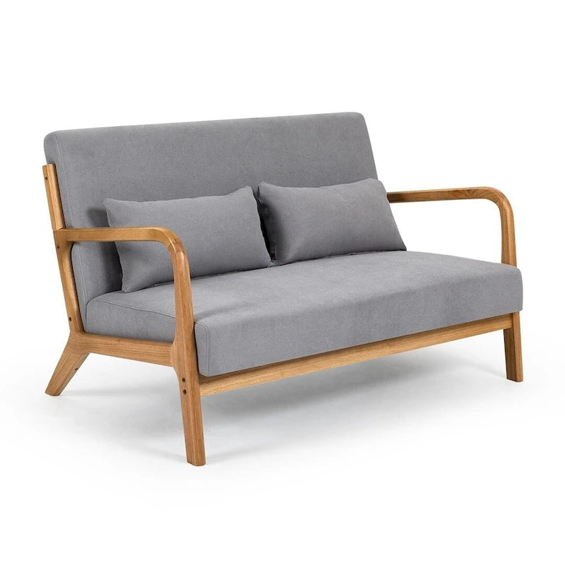 Mid-century Upholstered Accent Sofa in solid wood for 2