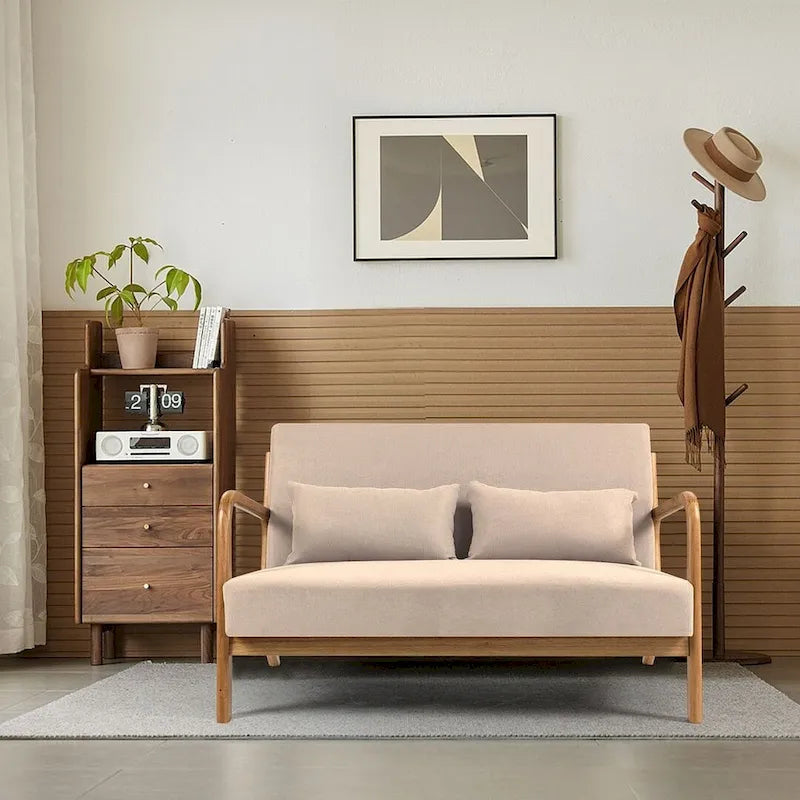 Mid-century Upholstered Accent Sofa in solid wood for 2