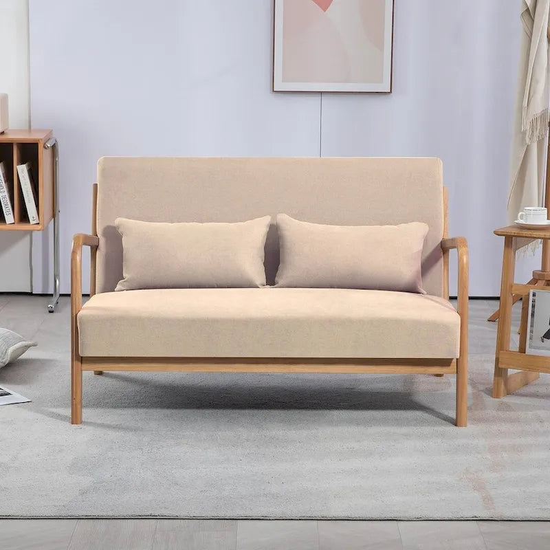 Mid-century Upholstered Accent Sofa in solid wood for 2