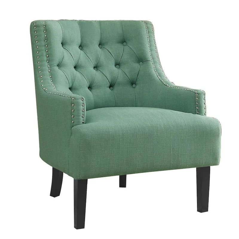 Teal Chenille Upholstered Accent Chair with Button-Tufted Back
