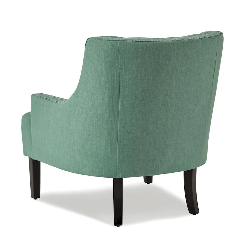 Teal Chenille Upholstered Accent Chair with Button-Tufted Back