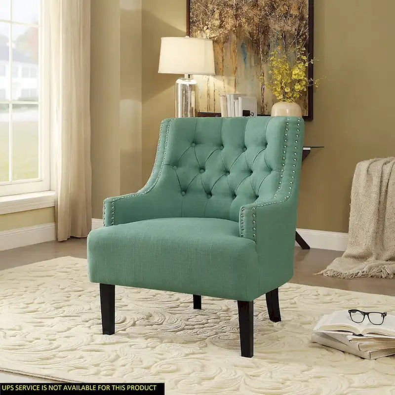 Teal Chenille Upholstered Accent Chair with Button-Tufted Back