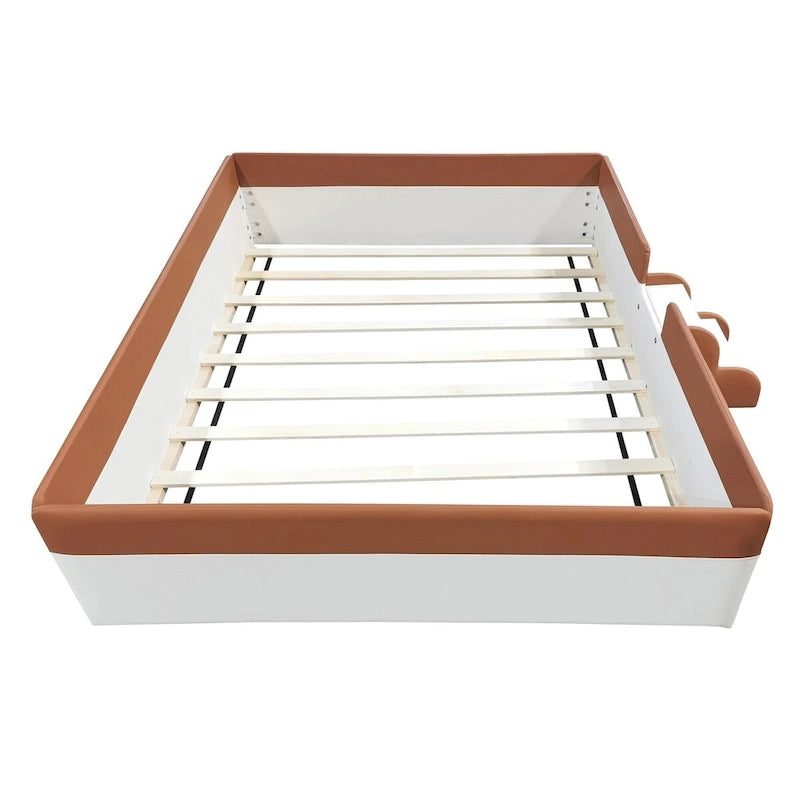 King Size Upholstered Daybed Frame with Fence and Stairs
