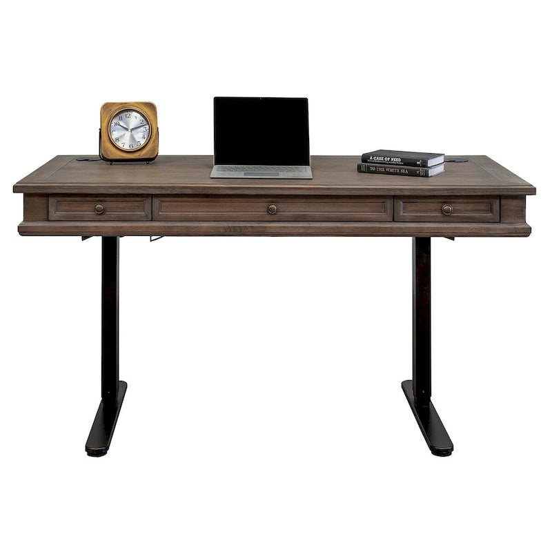 Wood Electronic Sit/Stand Desk, Standing Desk, Gray