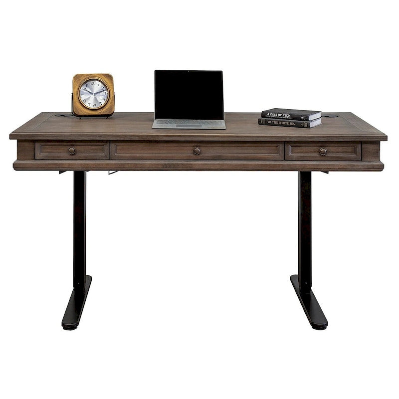 Wood Electronic Sit/Stand Desk, Standing Desk, Gray
