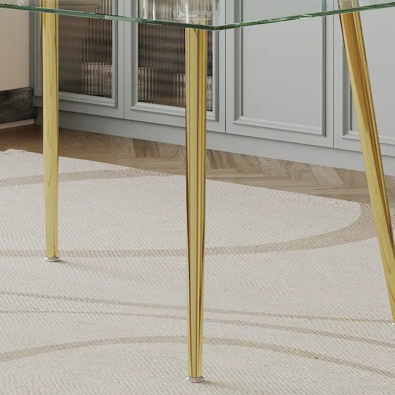 0.32 Thick Tempered Glass Top Dining Table with Stainless Steel Legs for Small Space, Dining Room