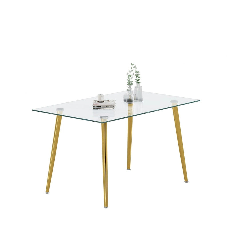 0.32 Thick Tempered Glass Top Dining Table with Stainless Steel Legs for Small Space, Dining Room