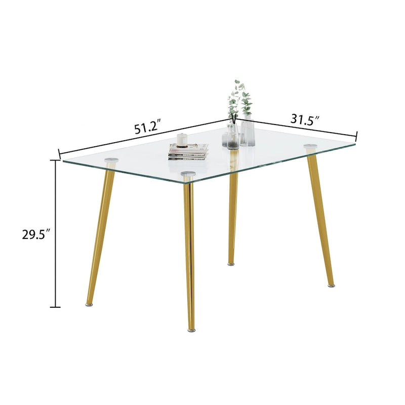 0.32 Thick Tempered Glass Top Dining Table with Stainless Steel Legs for Small Space, Dining Room