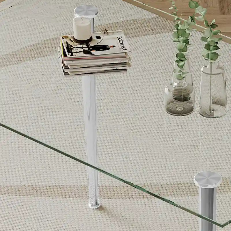 0.32 Thick Tempered Glass Top Dining Table with Stainless Steel Legs for Small Space, Dining Room