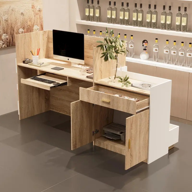 Salon Reception Counter with Keyboard Tray Large Working Desk