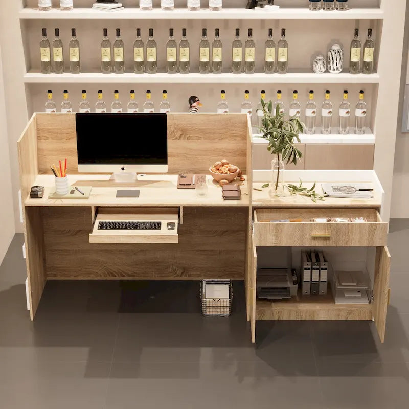 Salon Reception Counter with Keyboard Tray Large Working Desk