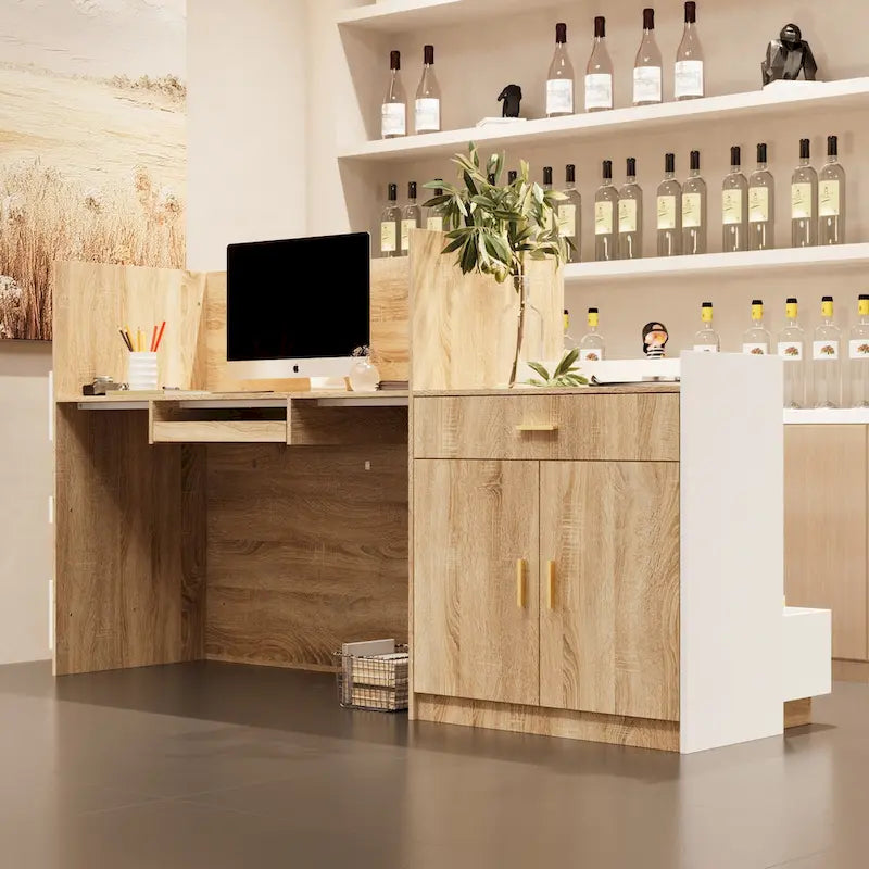 Salon Reception Counter with Keyboard Tray Large Working Desk