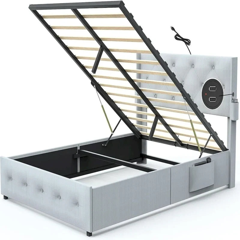 Full Size Bed Frame Gas Lift Upholstered Storage Bed