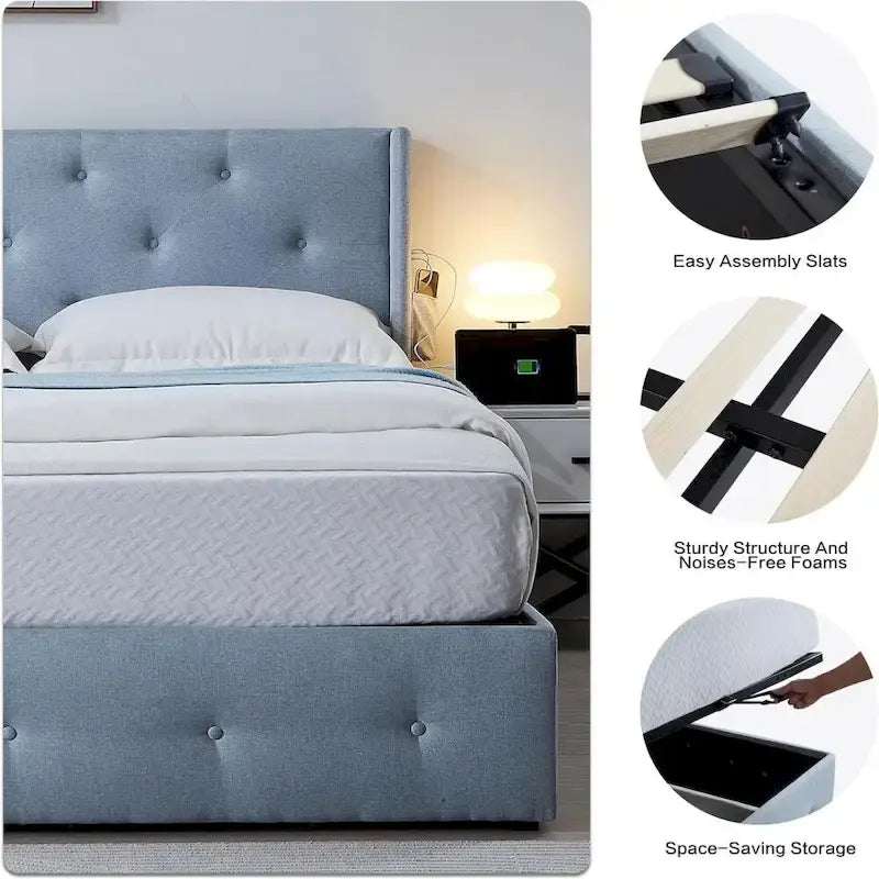 Full Size Bed Frame Gas Lift Upholstered Storage Bed