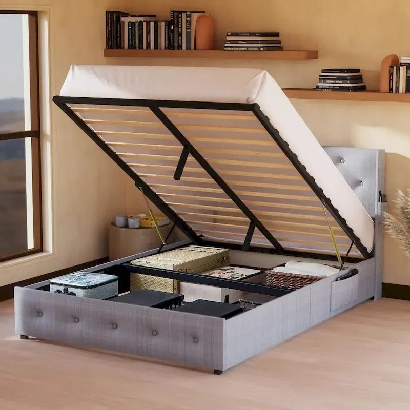 Full Size Bed Frame Gas Lift Upholstered Storage Bed